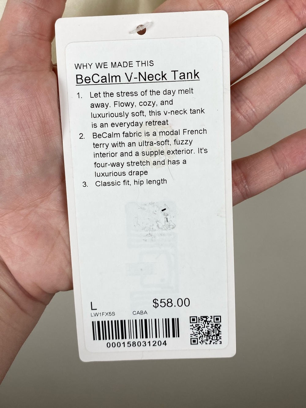 NWT Lululemon BeCalm V-Neck Tank - Coconut Ivory Large - Picture 7 of 7